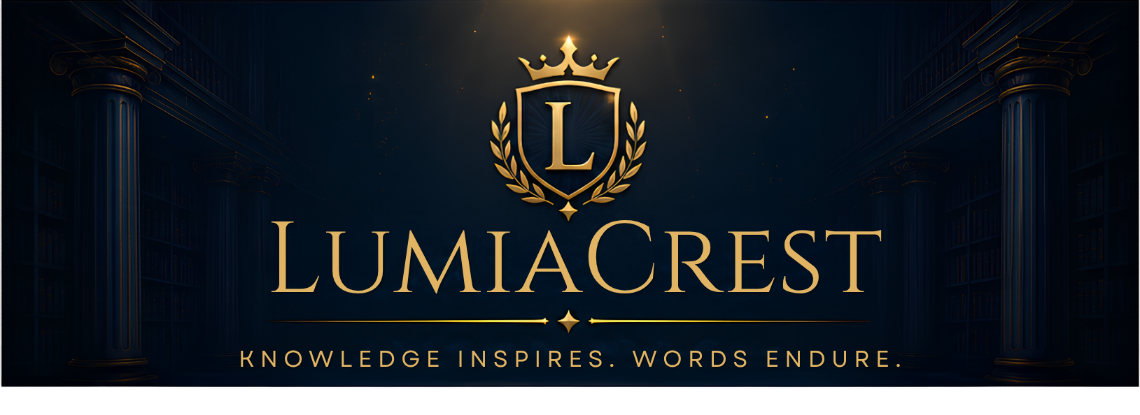 LumiaCrest banner — Knowledge inspires. Words endure.