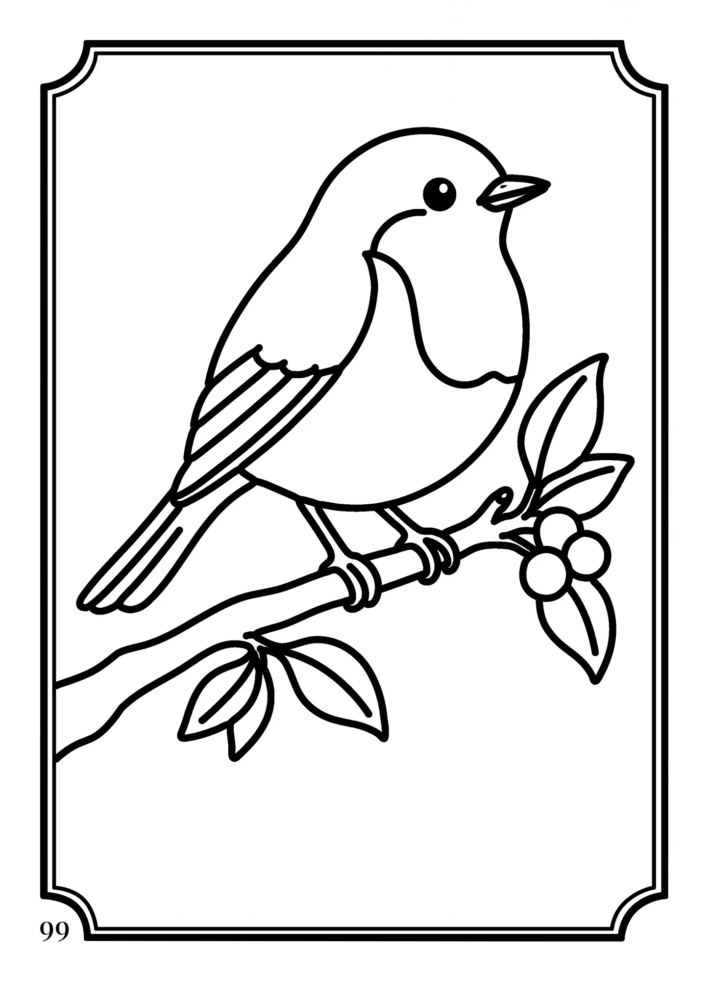 Coloring page 99: a bird perched on a blossoming branch